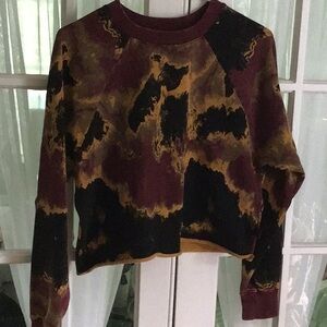 JoyLab maroon, black & gold terry French acid washed crop sweatshirt XS